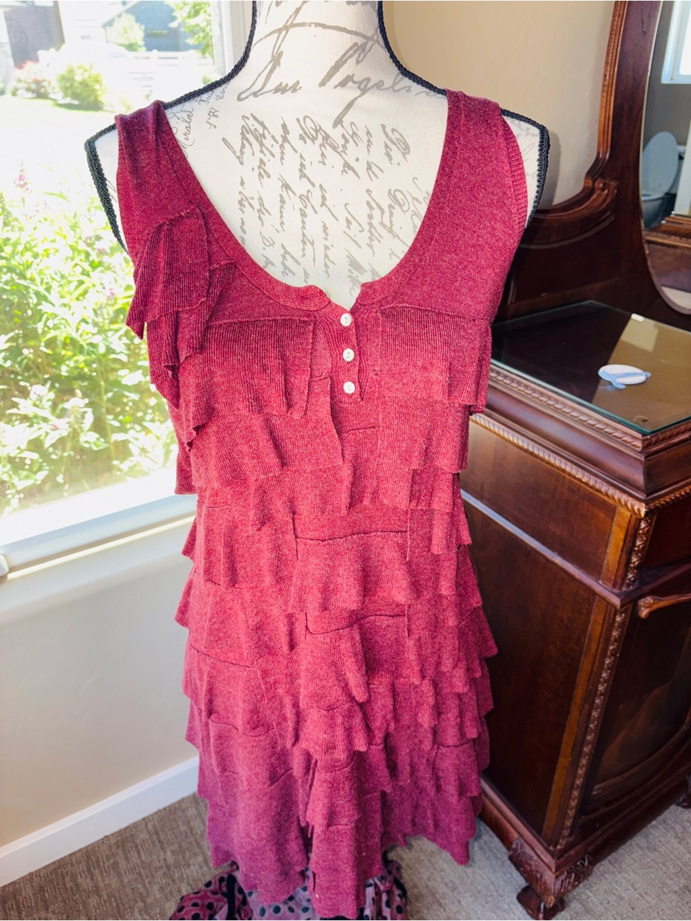 Free People Deep Rich Raspberry Red Ruffle Mini Dress